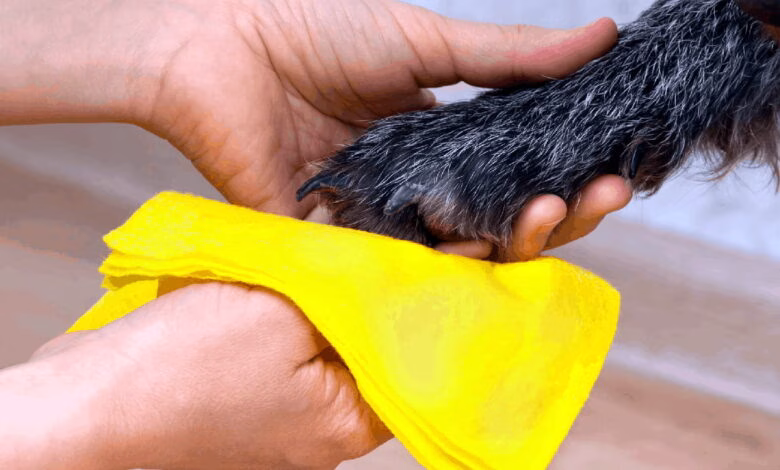 desinfeccion de las patas de un perro